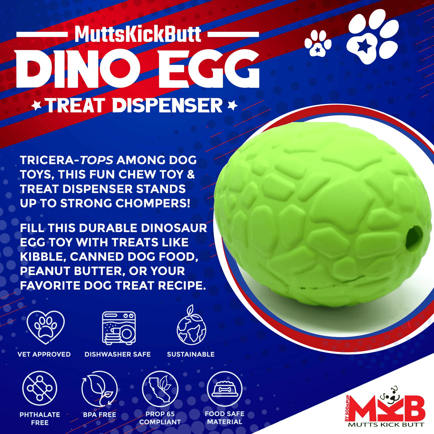 MKB Durable Chew Toy & Treat Dispenser - Dinosaur Egg for Power Chewers-3